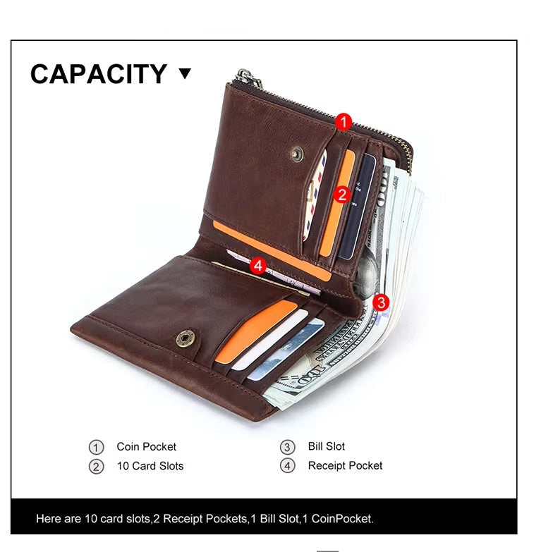 Men’s RFID Leather Wallet- Premium Short Wallet with Coin Purse