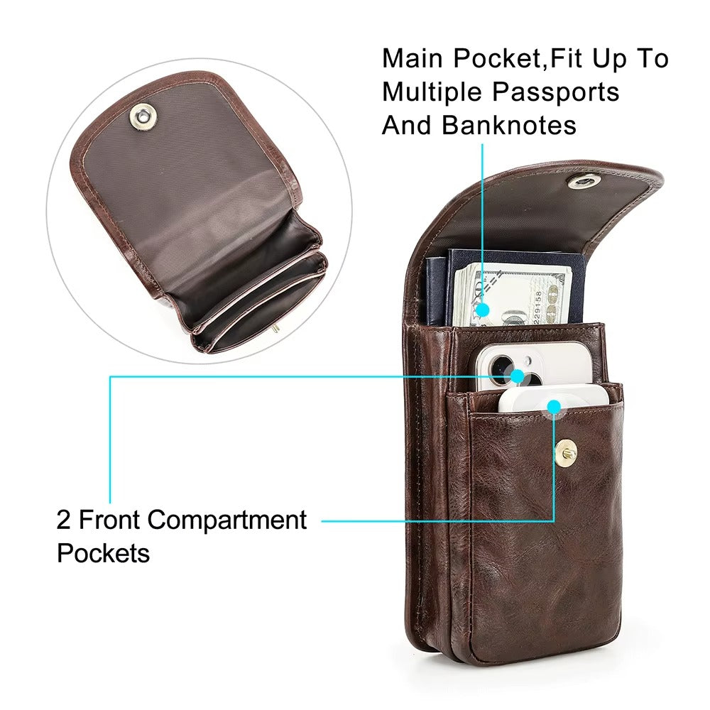 Men’s Leather Utility Waist Pouch – Phone & Passport Belt Holster