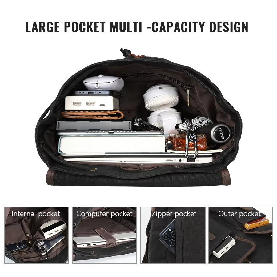 Men's Vintage Canvas Backpack, Retro Waterproof Laptop Bag