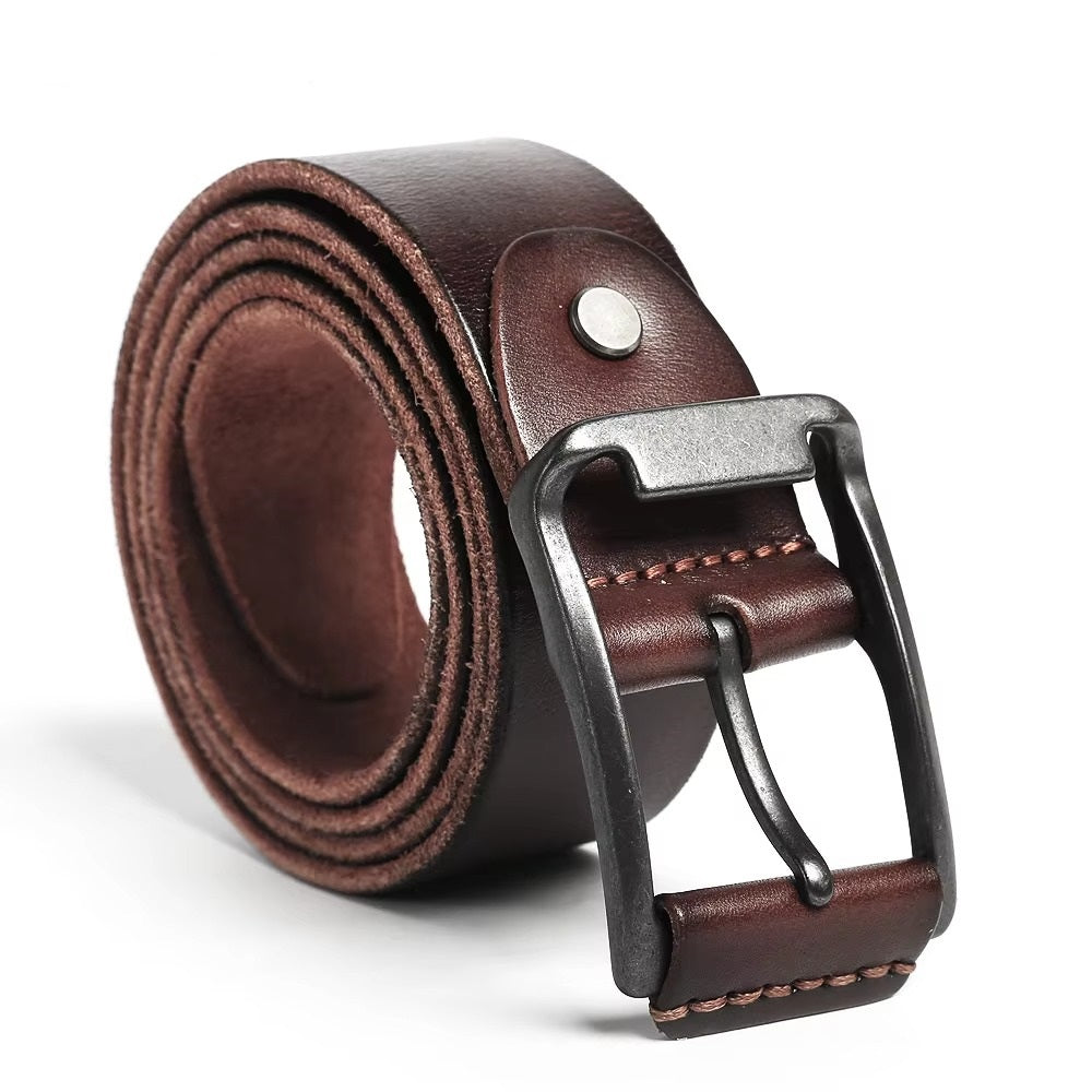 Men's Classic Embossed Leather Belt, Adjustable Genuine Leather Belt for Men