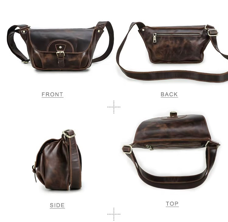 Unisex Retro Leather Crossbody Bag – Fits 8.3" iPad