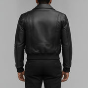 Men's Black Leather Moto Bomber Jacket