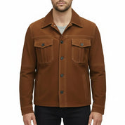 Handmade Men's Brown Suede Cowboy Trucker Jacket
