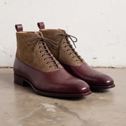 Men's Burgundy and Tan Herringbone-Embossed Leather Plain-Toe Oxford Boots — Hopwell