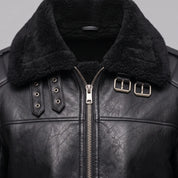 Men's Black Shearling-Lined Leather B-3 Bomber Jacket — Ackerton