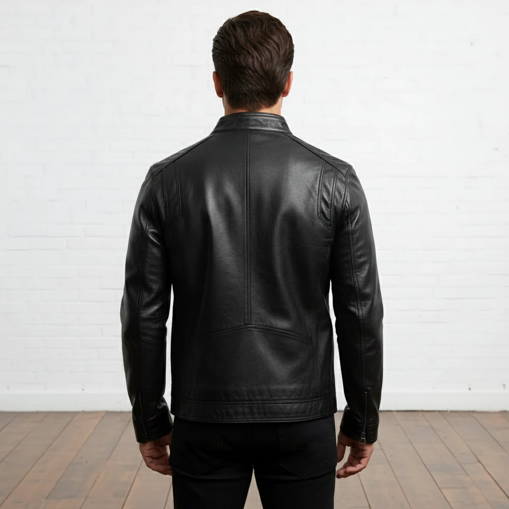 Men’s Retro Black Leather Rider Jacket - Modern Casual Jacket