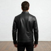Men's Black Leather Biker Jacket — Clavell