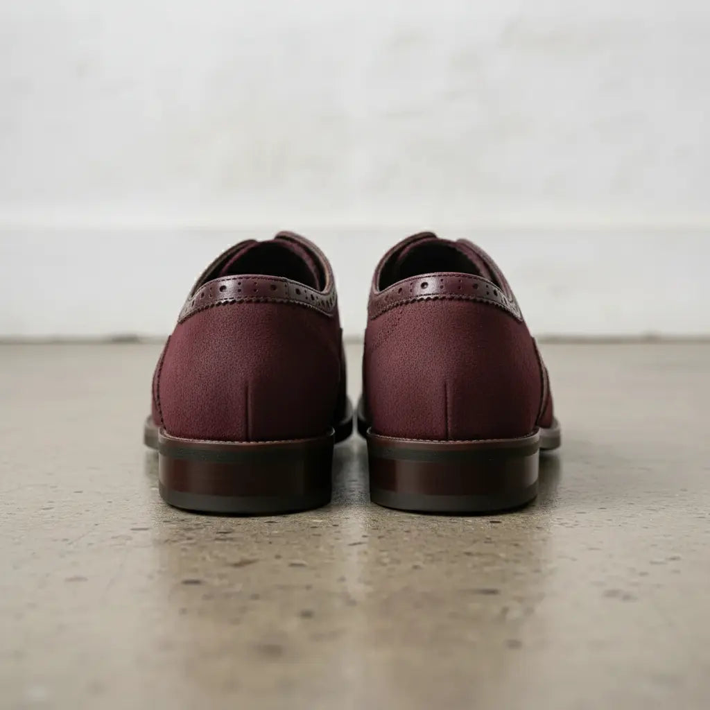 Men's Burgundy Pebbled Leather Wingtip Oxfords — Neale