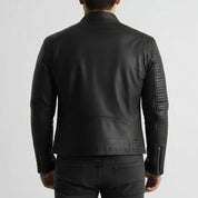 Handmade Mens Leather Jacket Black Quilted Genuine Lambskin Biker Motorcycle
