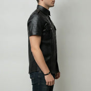 Men's Black Crocodile-Embossed Leather Short-Sleeve Shirt — Abbervale
