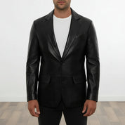 Men's Slim Fit Genuine Leather Blazer, Tailored Black Leather Jacket