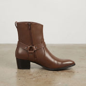 Men's Brown Plain-Toe Leather Ankle Biker Boots — Bardon