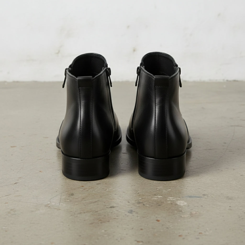 Men's Black Plain-Toe Leather Ankle Boots