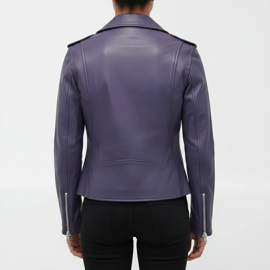 Handmade Women Purple Leather Fashion Jacket, Purple Leather Biker Jacket
