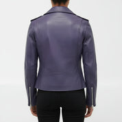 Handmade Women Purple Leather Fashion Jacket, Purple Leather Biker Jacket