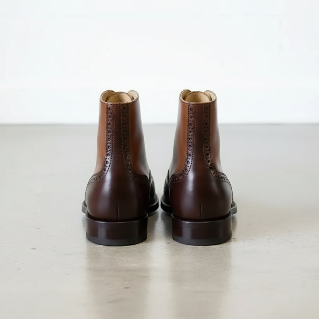 Handcrafted Men's Brown  Wingtip Leather Ankle Boots, Hand Burnish Brogue Boots