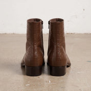 Men's Brown Crocodile-Embossed Leather Ankle Boots — Claydon