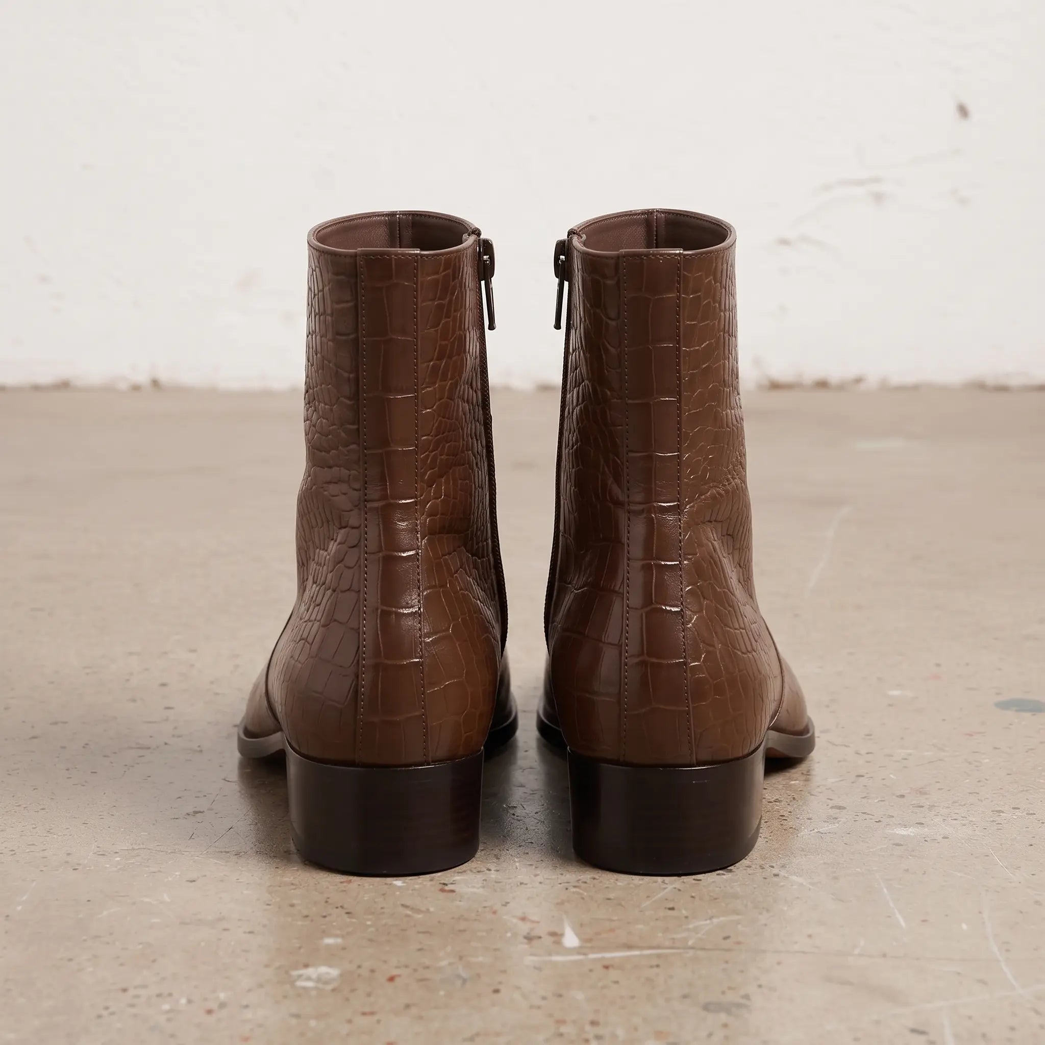 Men's Brown Crocodile-Embossed Leather Ankle Boots — Claydon