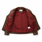 Men's Brown and Red Leather Biker Jacket