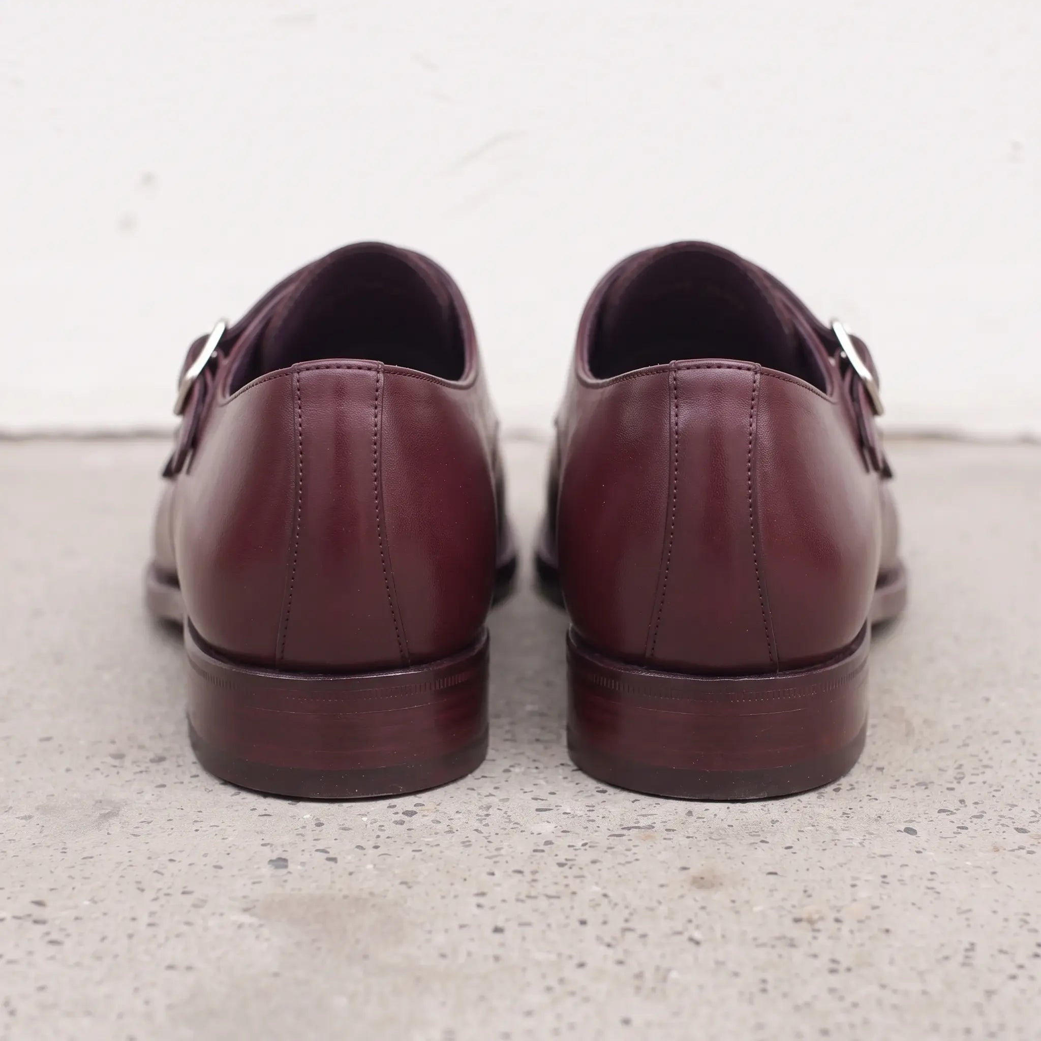 Men's Burgundy Cap-Toe Leather Double Monk Strap Shoes — Phillips