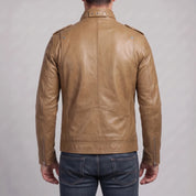 Men's Tan Leather Biker Jacket — Benedict