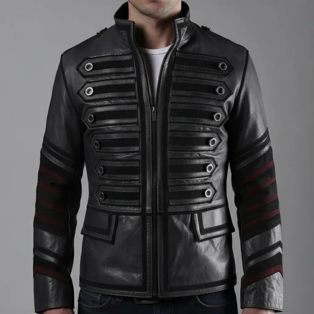 Men's Faded Black Distressed Leather Band Jacket — Abberdon