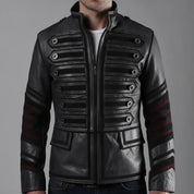 Men's Faded Black Distressed Leather Band Jacket — Abberdon