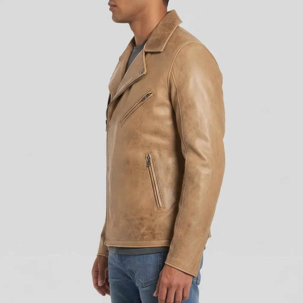 Men's Tan Leather Biker Jacket — Belmont