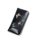 Women's Red Butterfly-Embossed Leather Wallet