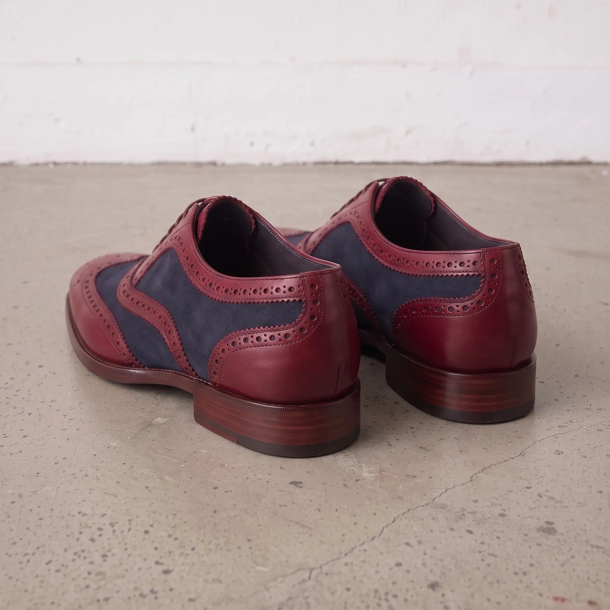 Men's Burgundy and Navy Wingtip Leather Spectator Oxfords — Anglesey