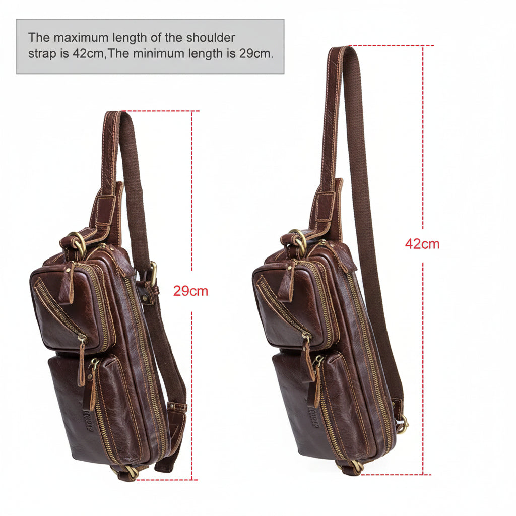 Men’s Full-Grain Leather Belt Bag, Crossbody Fanny Pack with Antique Bronze Hardware