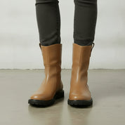 Men's Tan Plain-Toe Leather Pull-On Boots