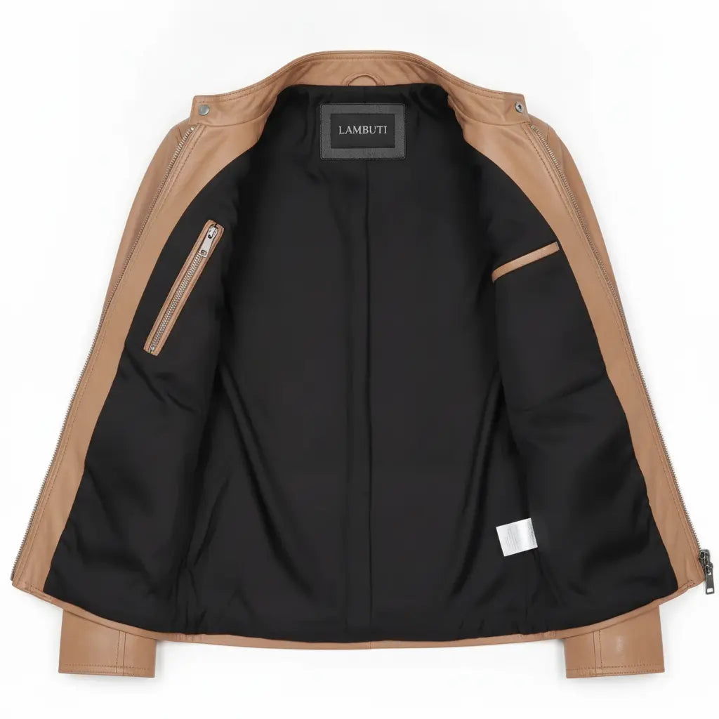 Women's Tan Leather Biker Jacket — Cary