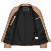 Women's Tan Leather Biker Jacket — Cary