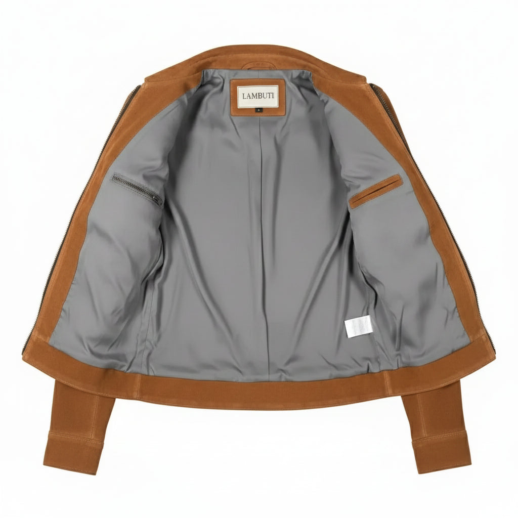 Women's Tan Brown Multi-Pocket Suede Trucker Jacket