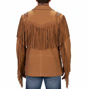 Men's Handmade Tan Brown Fringed Suede Leather Cowboy Jacket