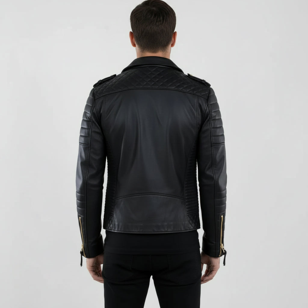 Handmade Men Black Leather Motorcycle Jacket, Winter Fashion Leather Jacket for Men