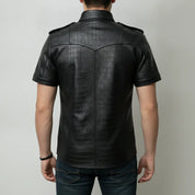 Men's Black Crocodile-Embossed Leather Short-Sleeve Shirt — Abbervale