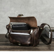 Unisex Retro Full-Grain Leather Crossbody Bag – Fits 8.3" iPad
