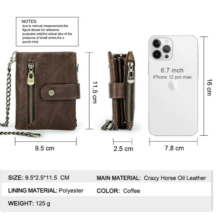 Durable RFID Wallet with Snap Closure and Steel Chain