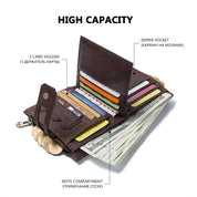 Men's 14 Card Slots Leather Bifold Wallet  and Zipper Coin Pocket