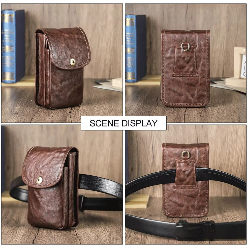 Men’s Leather Utility Waist Pouch – Phone & Passport Belt Holster