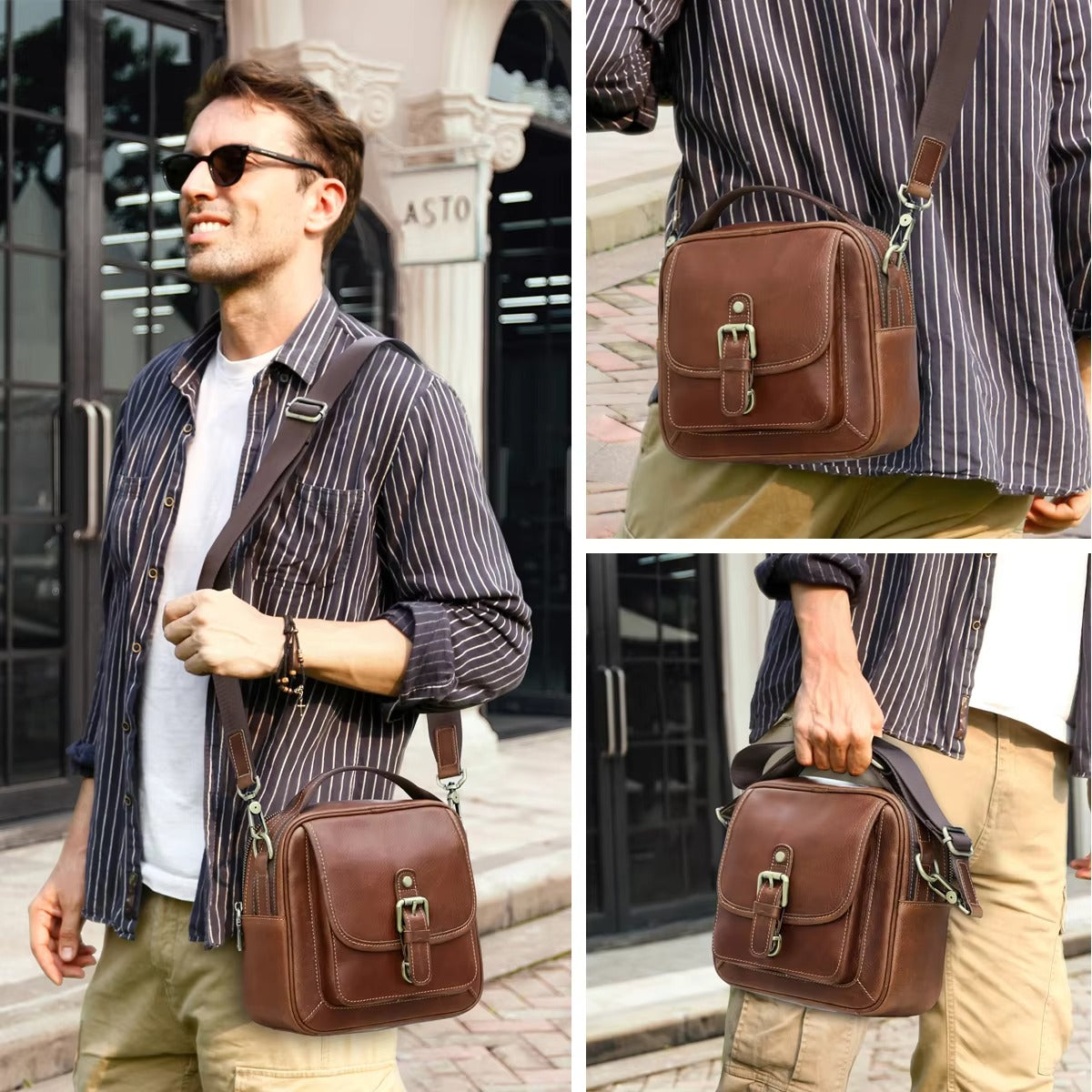 Classic Vintage Leather Shoulder Bag for Men, Premium Crossbody Messenger