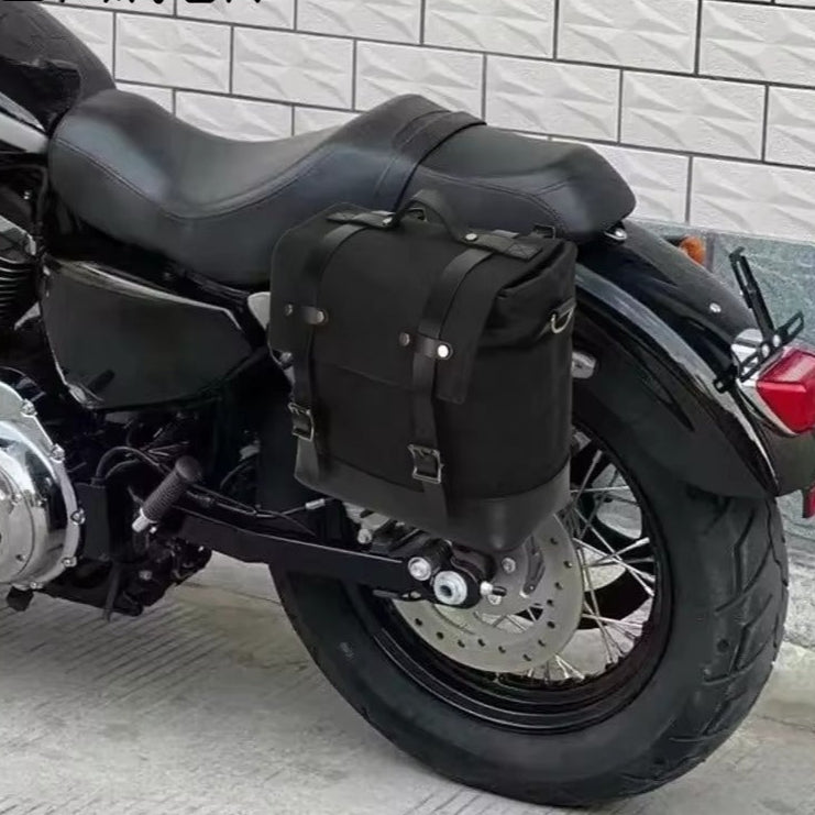 Unisex Rugged Motorcycle Pannier Bag - Waxed Canvas and Genuine Leather Tool Carrier