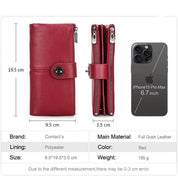 Women's Leather Dual Zipper Clutch Wallet with Airtag Slot & Phone Pocket