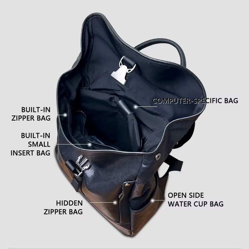 black leather computer backpack mens Men's Black Leather Laptop Backpack