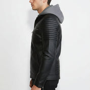 Men's Handmade Black Hooded Biker Leather Jacket