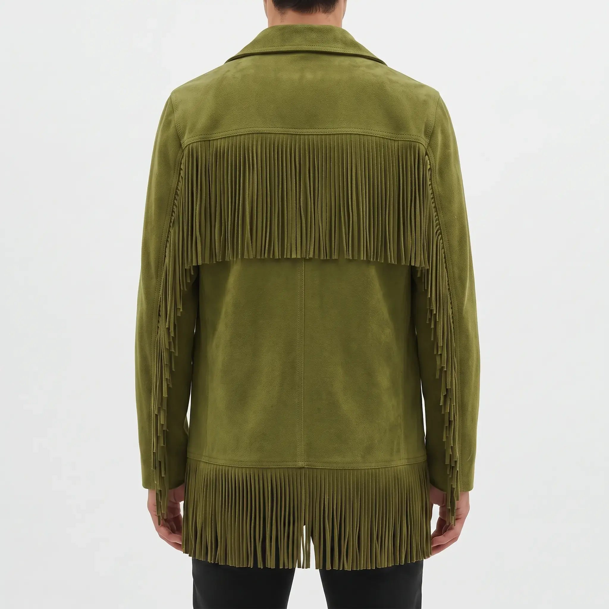 Men's Olive Green Fringe Suede Jacket — Howland