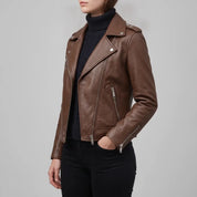 Women's Brown Leather Biker Jacket — Acrefield