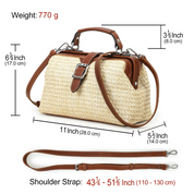Women's Natural Straw Doctor Bag with Cognac Leather Trim